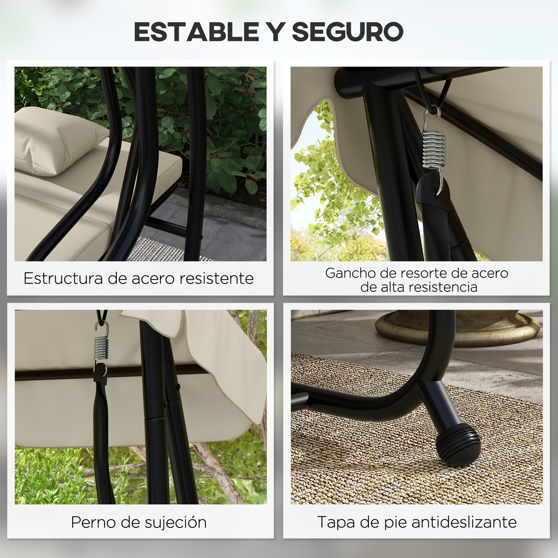 Outsunny Balancín De Jardín Exterior De 3 Plazas Convertible En Cama Crema_5