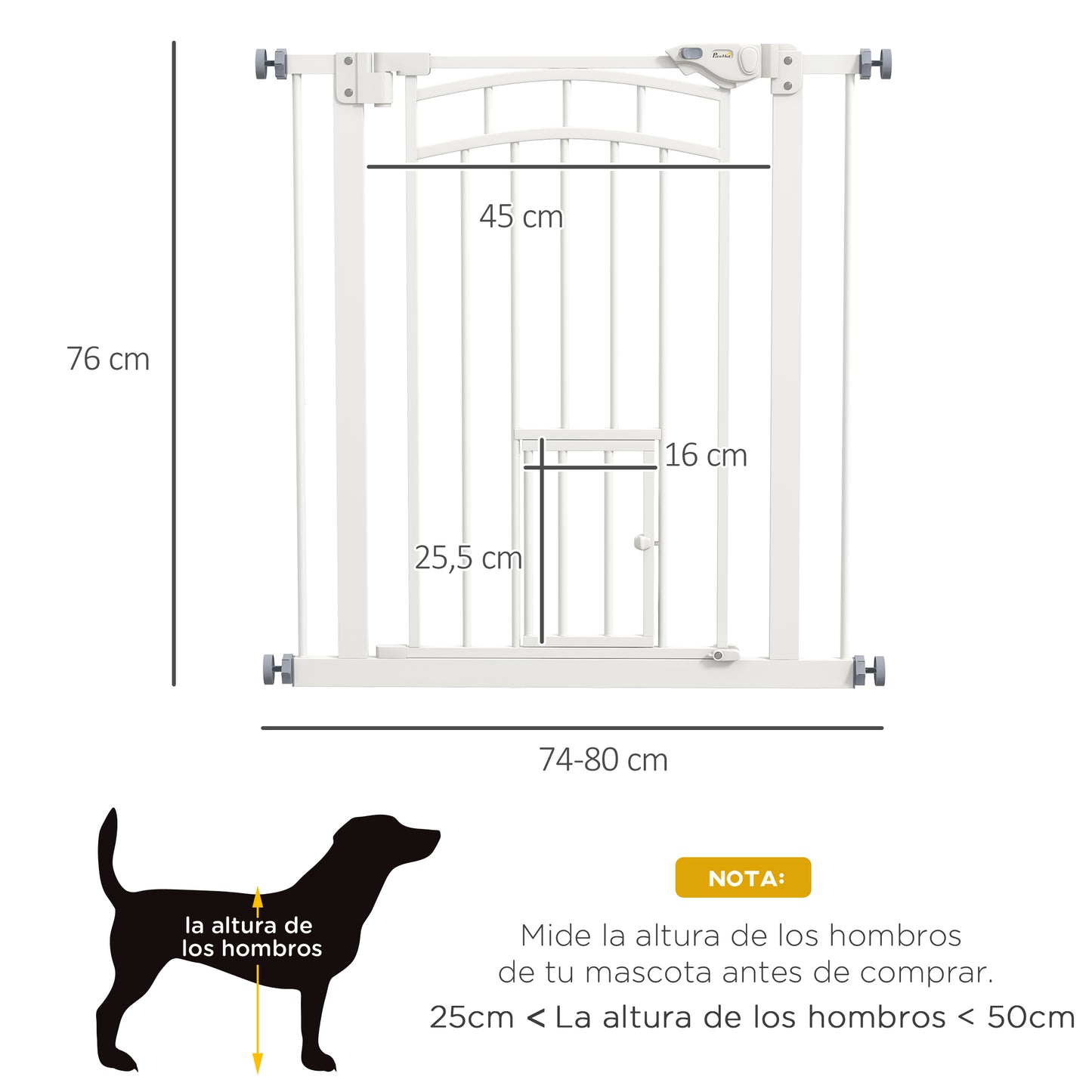 Pawhut Barrera De Seguridad Extensible 74-80x76 Cm Con Extensión Blanco_2