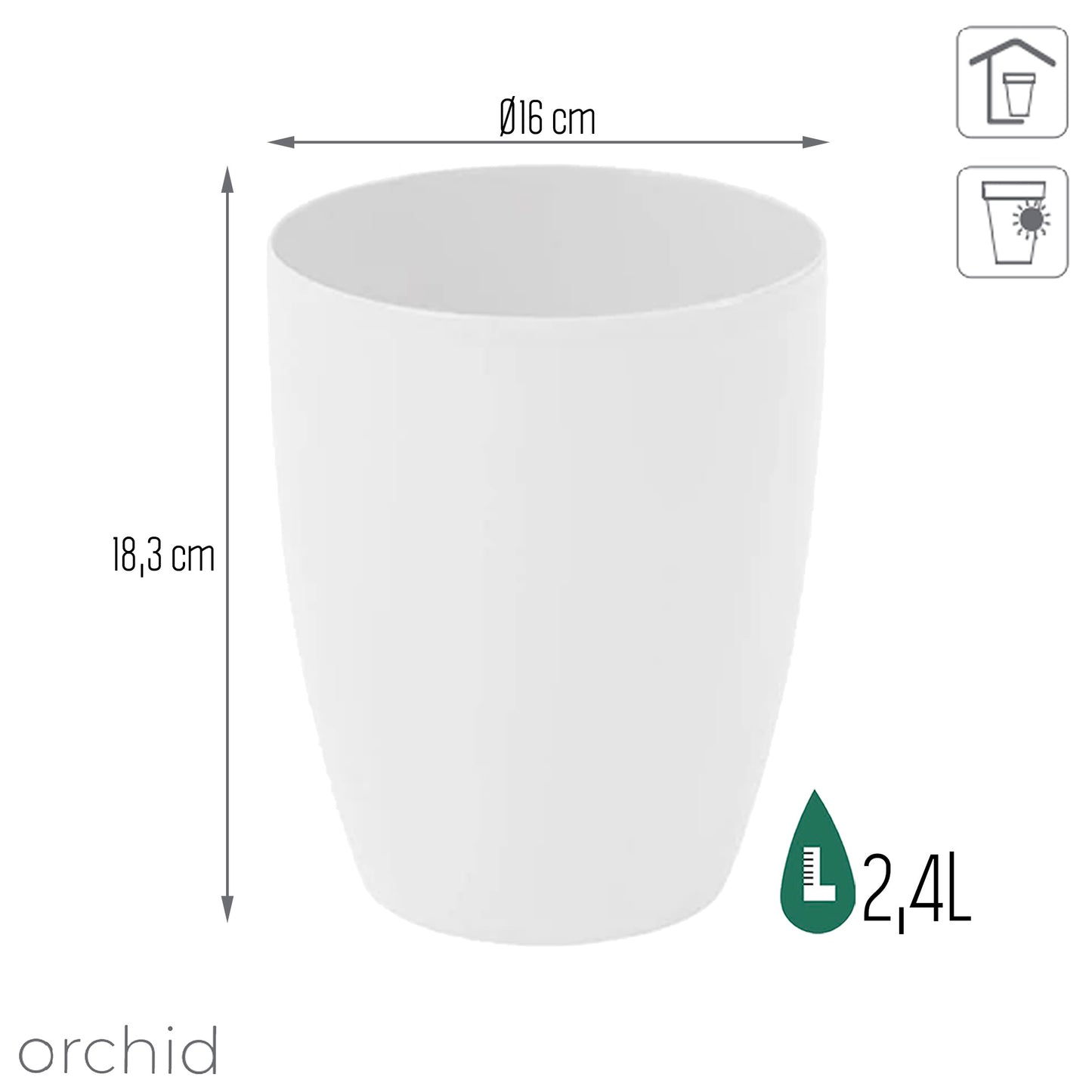 Maceta Coubi Orchid 2,4l., Dimensiones (mm) 160x160x183, Color Blanco_2