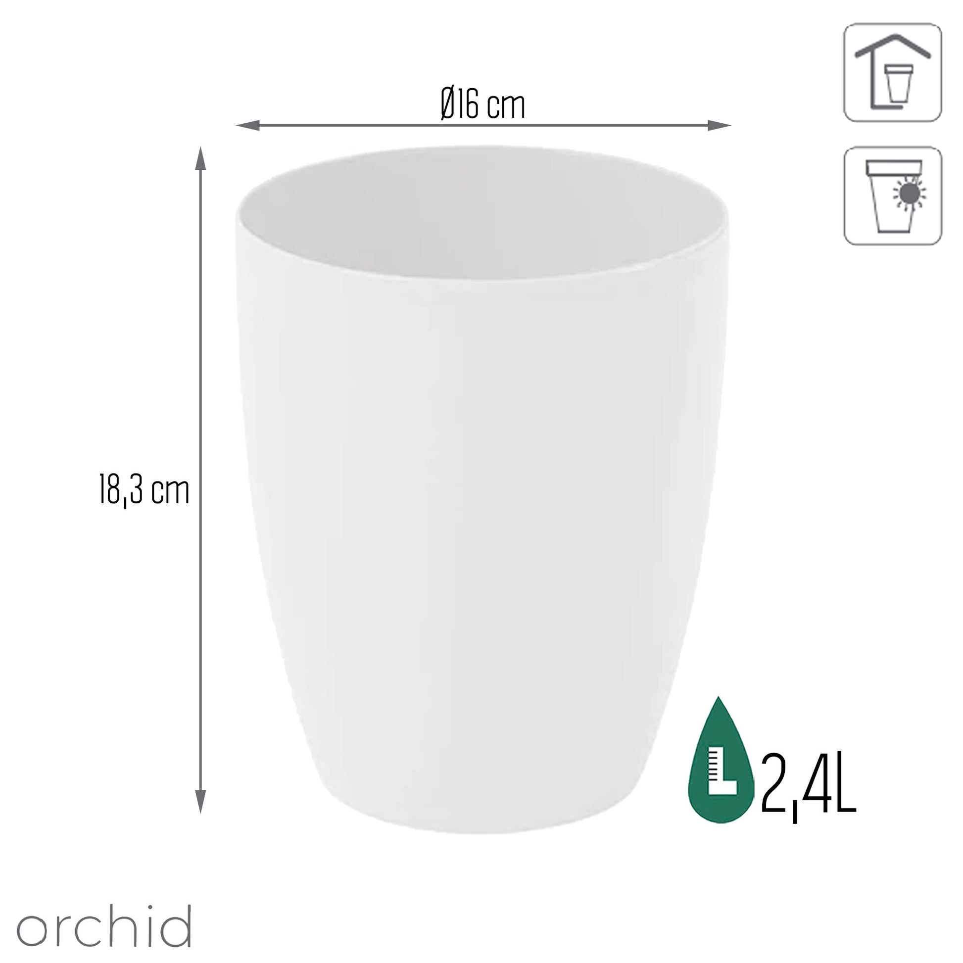 Maceta Coubi Orchid 2,4l., Dimensiones (mm) 160x160x183, Color Blanco_2