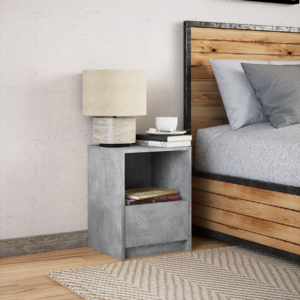Mesita De Noche Con Luces Led Madera Ingeniería Gris Hormigón_2
