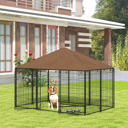 Pawhut Perrera Con Toldo Y 2 Cuencos Para Exterior 211x141x151 Cm Negro_1