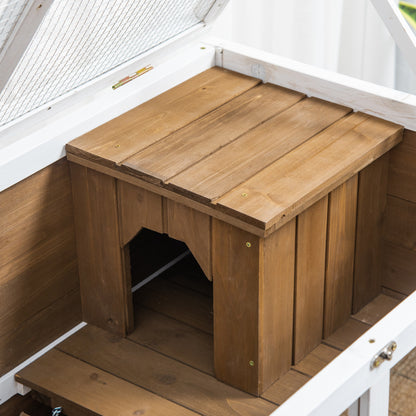 Pawhut Conejera De Madera Con Ruedas 91,5x53,3x73 Cm Techo Abatible Bandeja_4