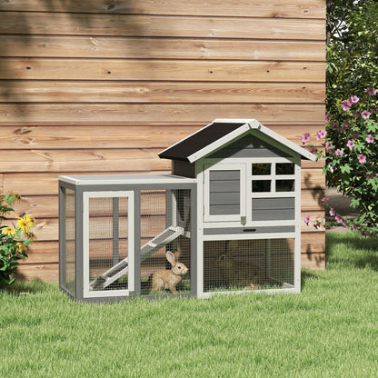 Pawhut Conejera De Madera Con Zona Abierta Y Rampa 123,5x62,6x92,5 Cm Gris_1