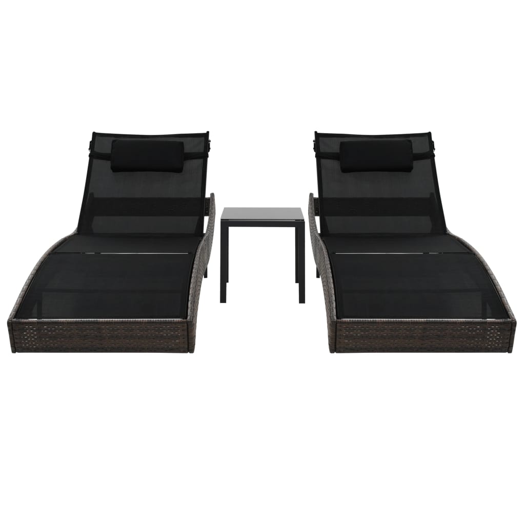 Tumbonas Con Mesita 2 Unidades Ratán Sintético Textilene Marrón_1