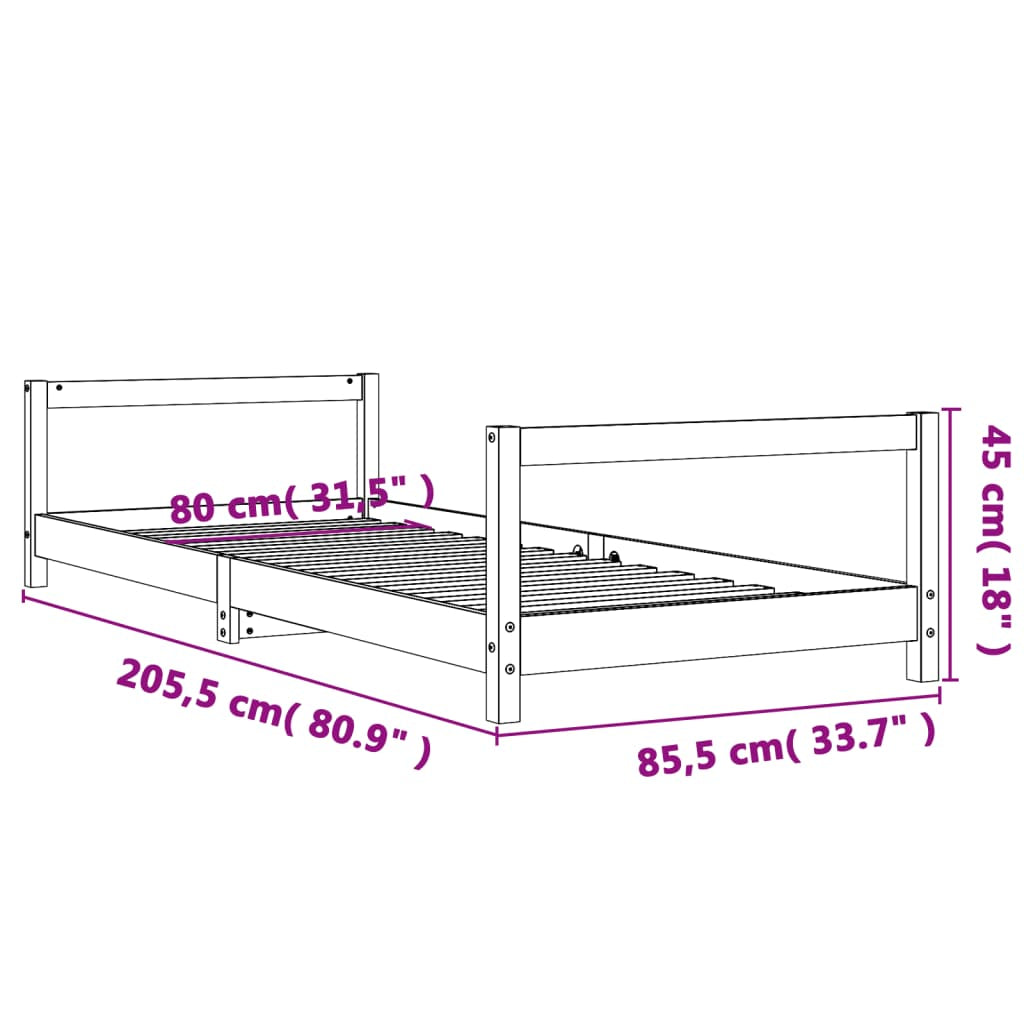 Vidaxl Estructura De Cama Para Niños Madera Maciza De Pino 80x200 Cm_2