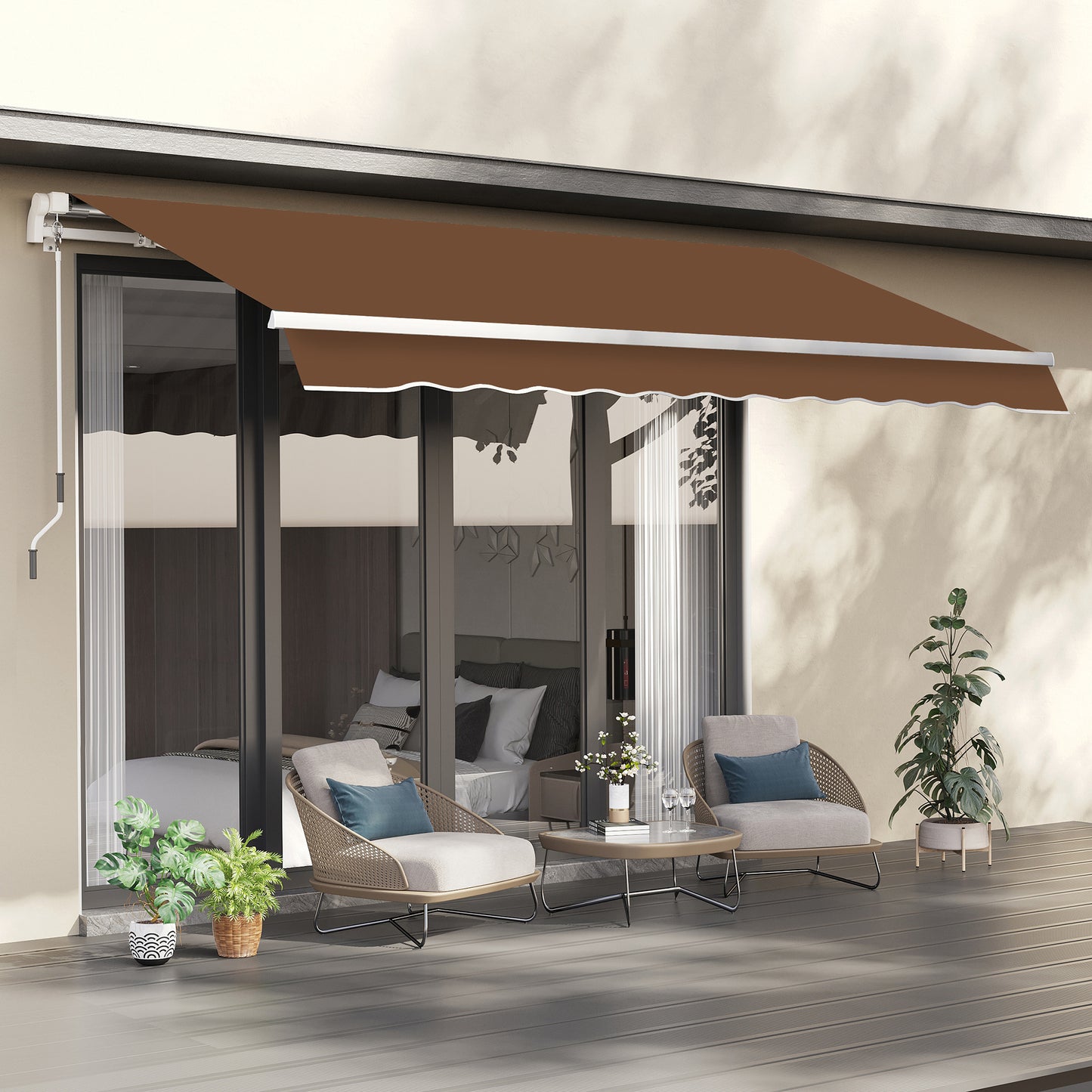 Outsunny Toldo Manual Retráctil Plegable Con Manivela Exterior 295x245 Cm Café_1