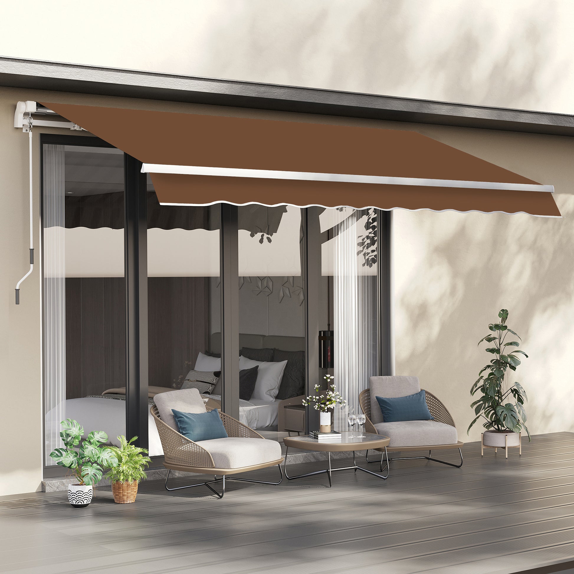 Outsunny Toldo Manual Retráctil Plegable Con Manivela Exterior 295x245 Cm Café_1