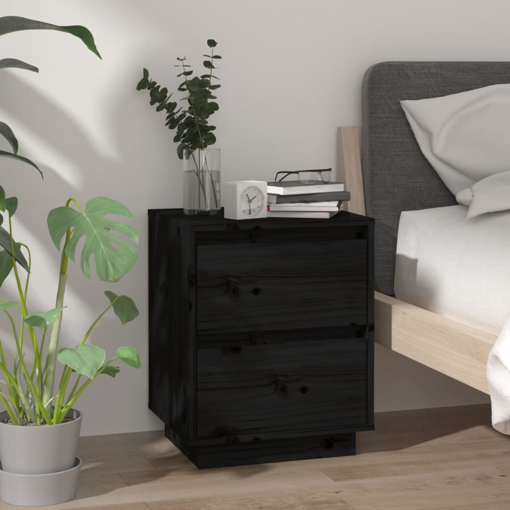 Mesitas De Noche 2 Uds Madera Maciza De Pino Negro 40x35x50 Cm_1