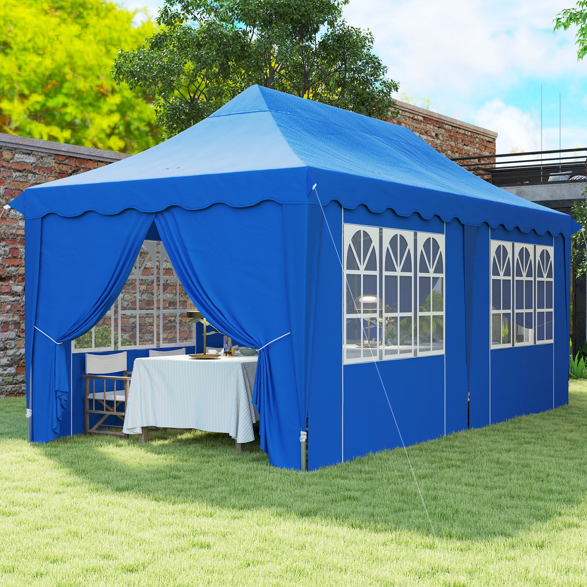 Outsunny Carpa Plegable Pop-up 6x3 M Anti-uv Con 6 Paredes Laterales Azul_1