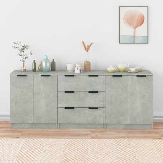 Aparador De 3 Piezas Madera Contrachapada Gris Hormigón_0