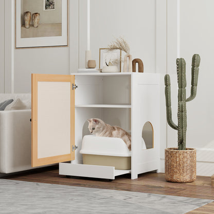 Pawhut Mueble Arenero Para Gatos Con Bandeja Extraíble 57x50x80,5 Cm Blanco_1