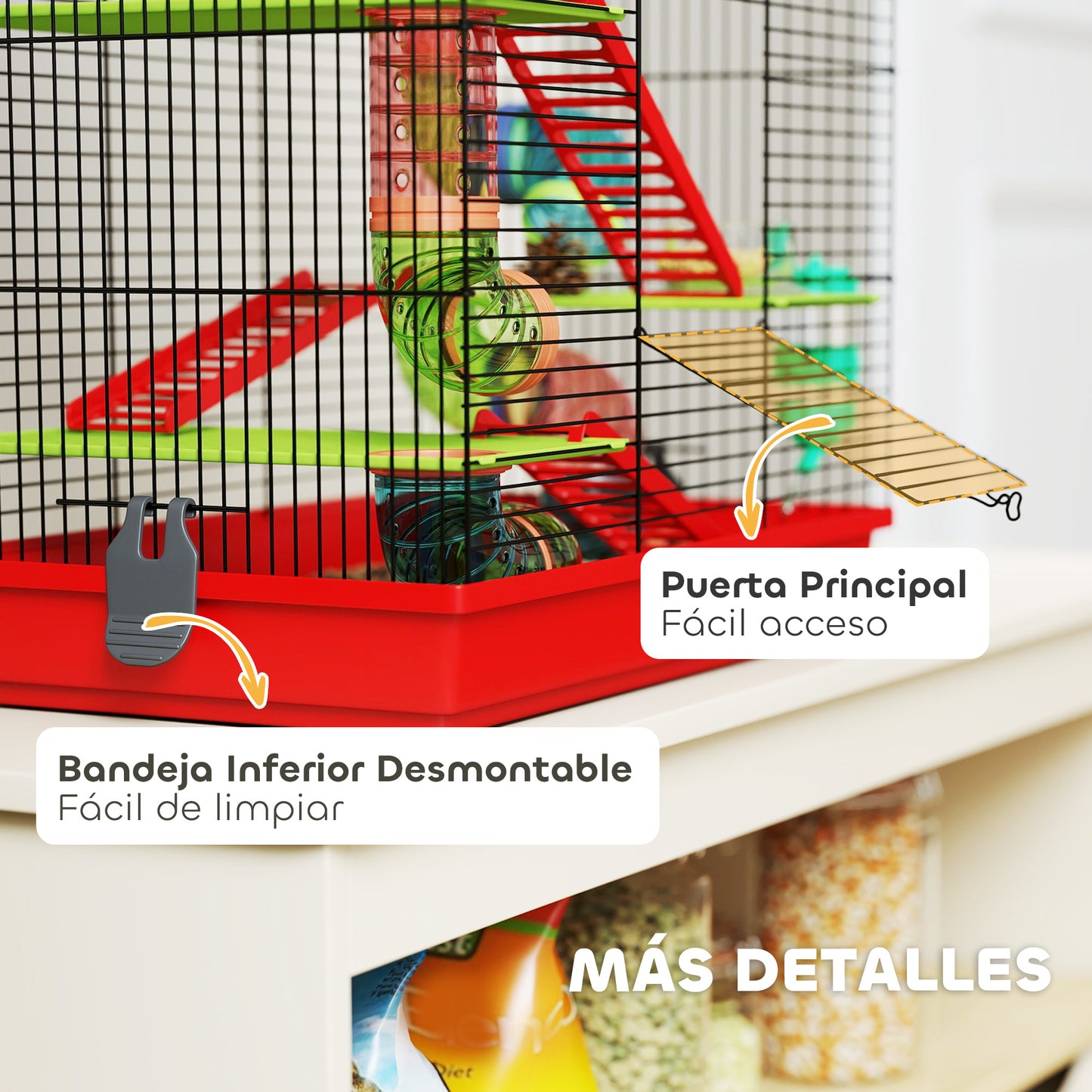 Pawhut Jaula Para Hámster De 5 Niveles 47x30x59 Cm Con Casita Escaleras Rojo_5