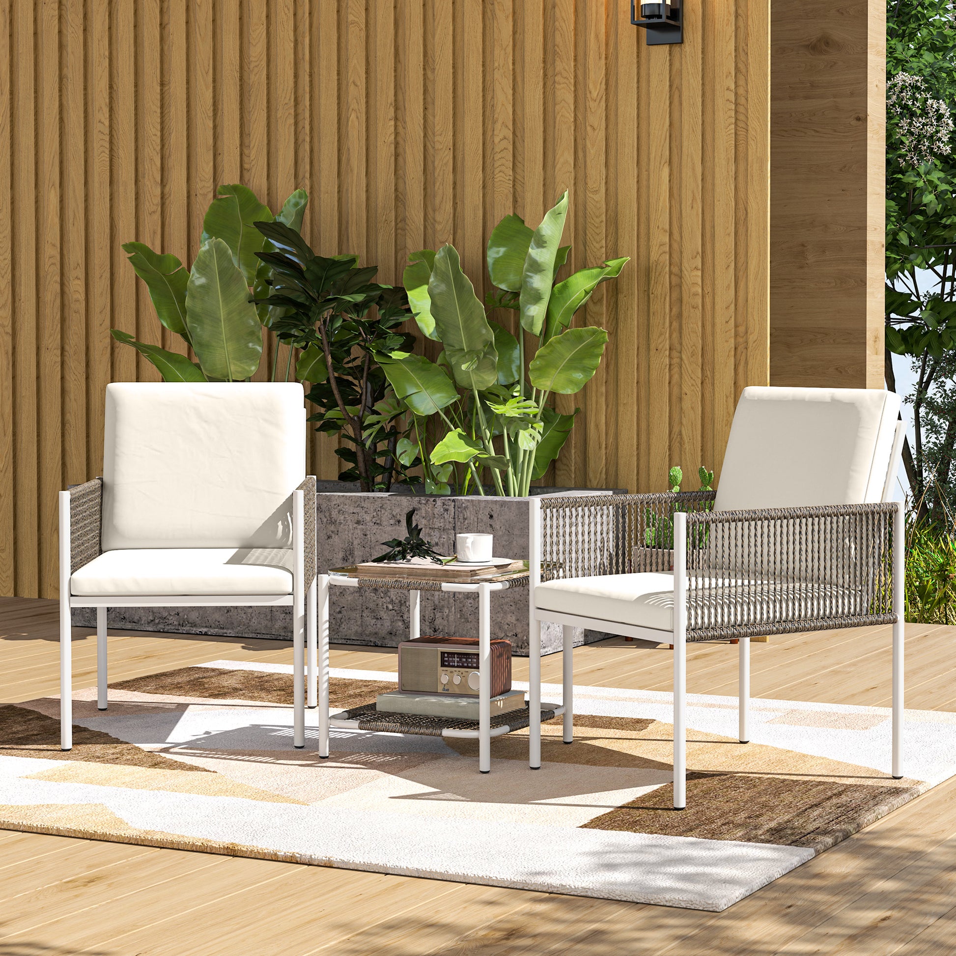 Outsunny Conjunto De Muebles De Ratán 1 Mesa Y 2 Sillas Con Cojines Marrón_1