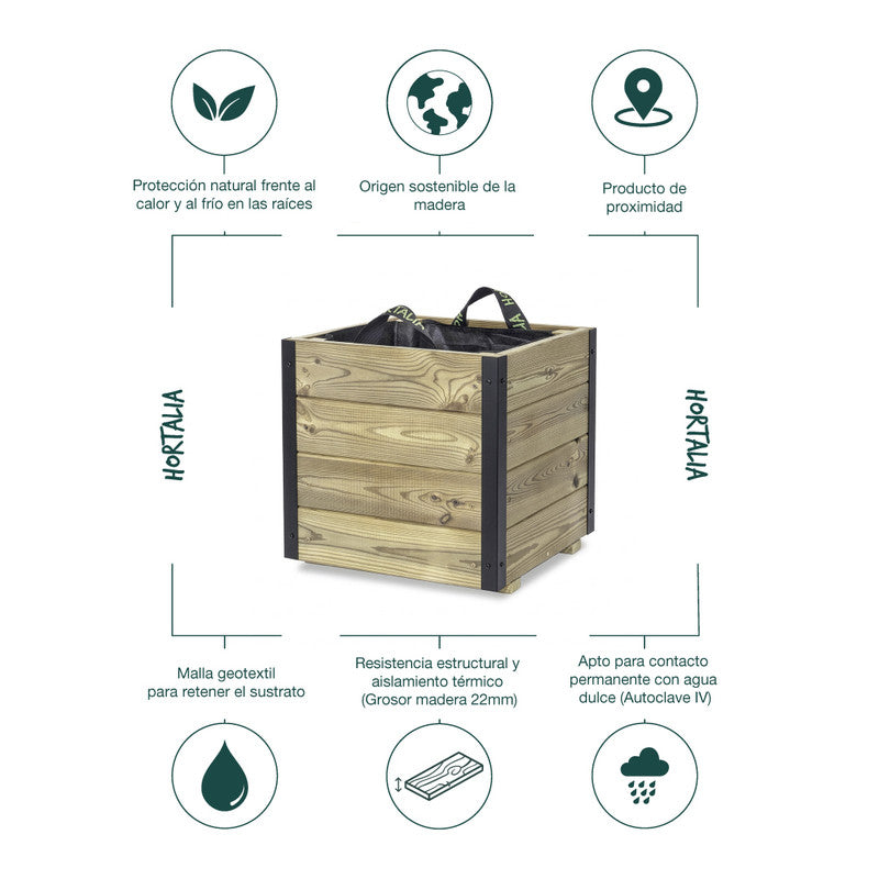 Jardinera De Madera Con Refuerzo De Aluminio 40x40x40 Cm Pun Al Hortalia_4