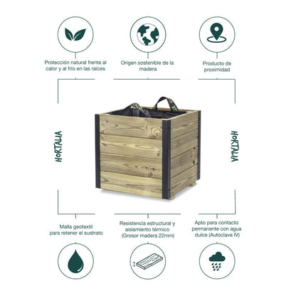 Jardinera De Madera Con Refuerzo De Aluminio 40x40x40 Cm Pun Al Hortalia_4
