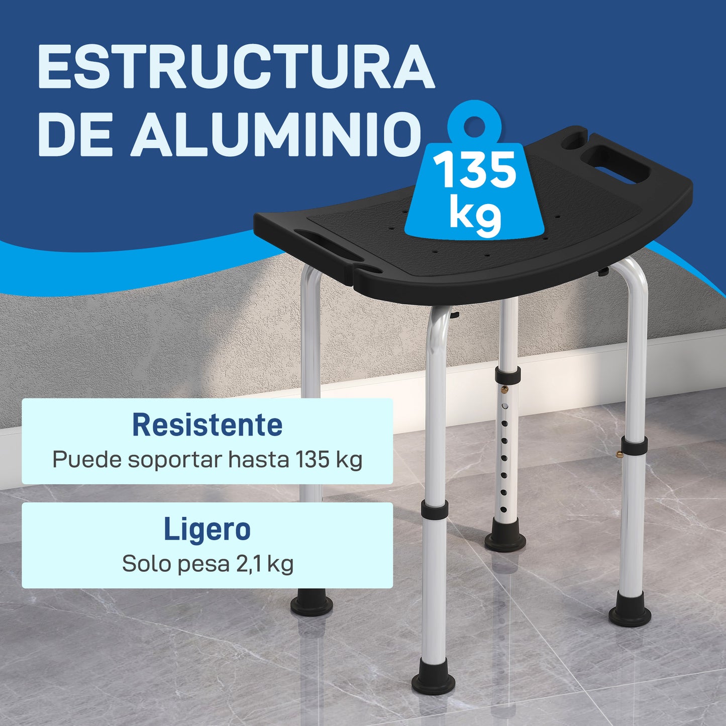 Homcom Taburete De Ducha Con Altura Regulable Y Patas Antideslizantes Negro_3