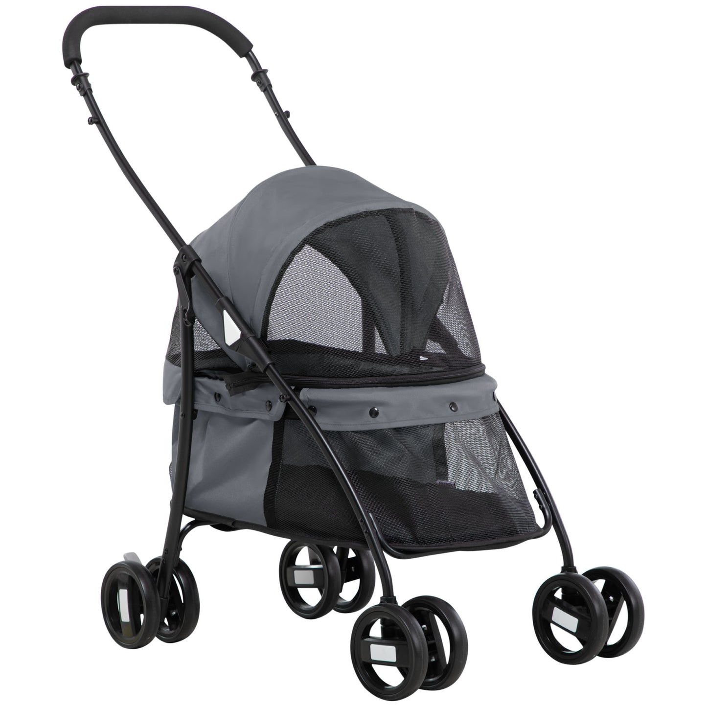 Pawhut Carrito Para Perros Plegable Con Ventanas De Malla Cojín Lavable Gris_0