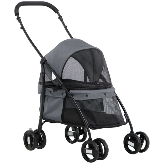 Pawhut Carrito Para Perros Plegable Con Ventanas De Malla Cojín Lavable Gris_0