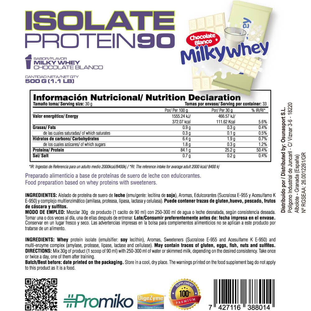 Isolate 90 Cfm - 1kg - Chocolate Blanco Con Leche Milkywhey - Aumenta La Masa Muscular - Masmusculo_4