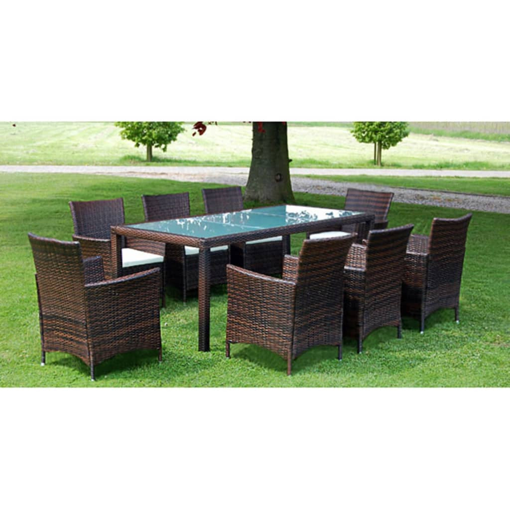 Vidaxl Set Comedor De Jardín 9 Piezas Y Cojines Ratán Sintético Marrón_1