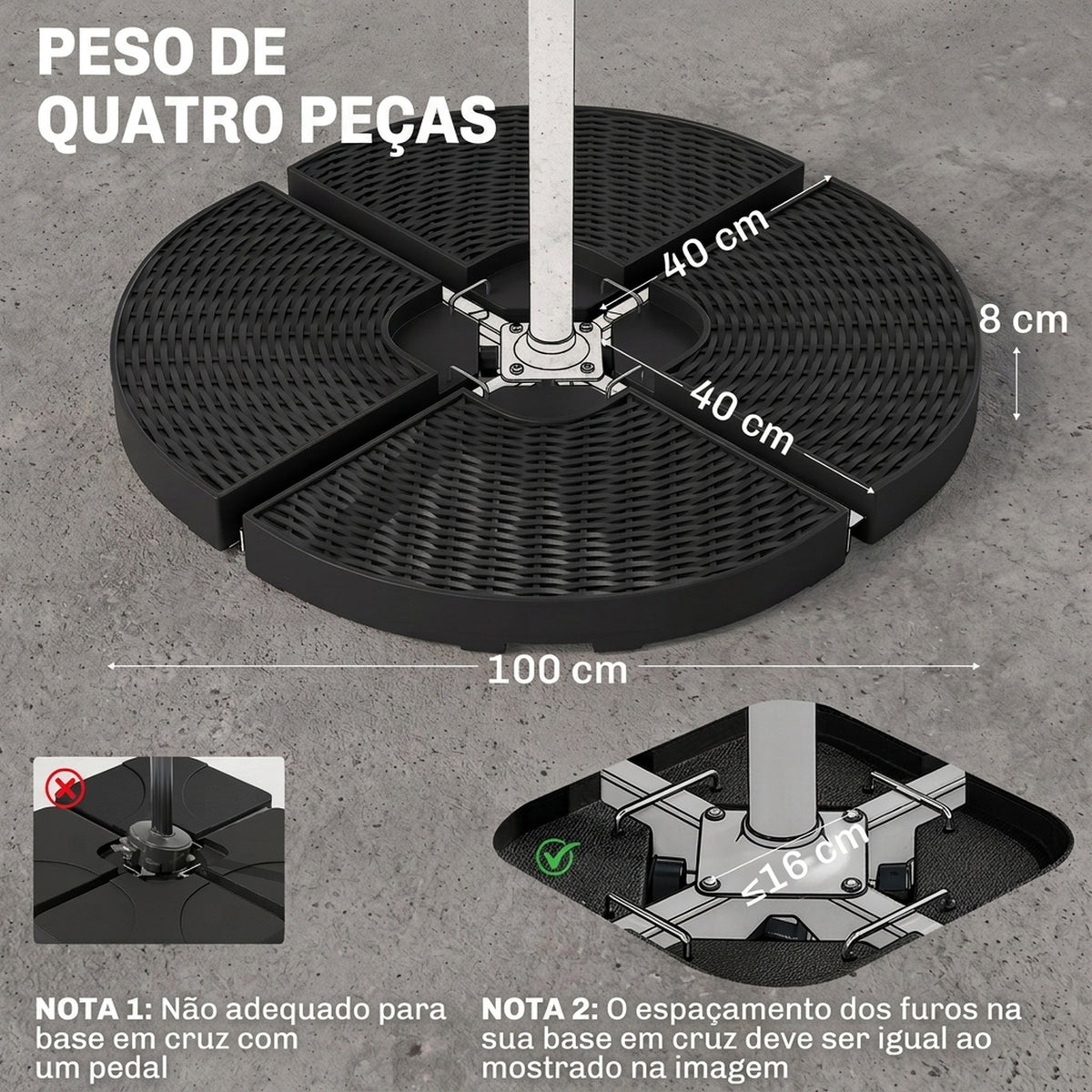 Base Para Sombrilla Outsunny Hdpe Negro 100x100x8 Cm_2