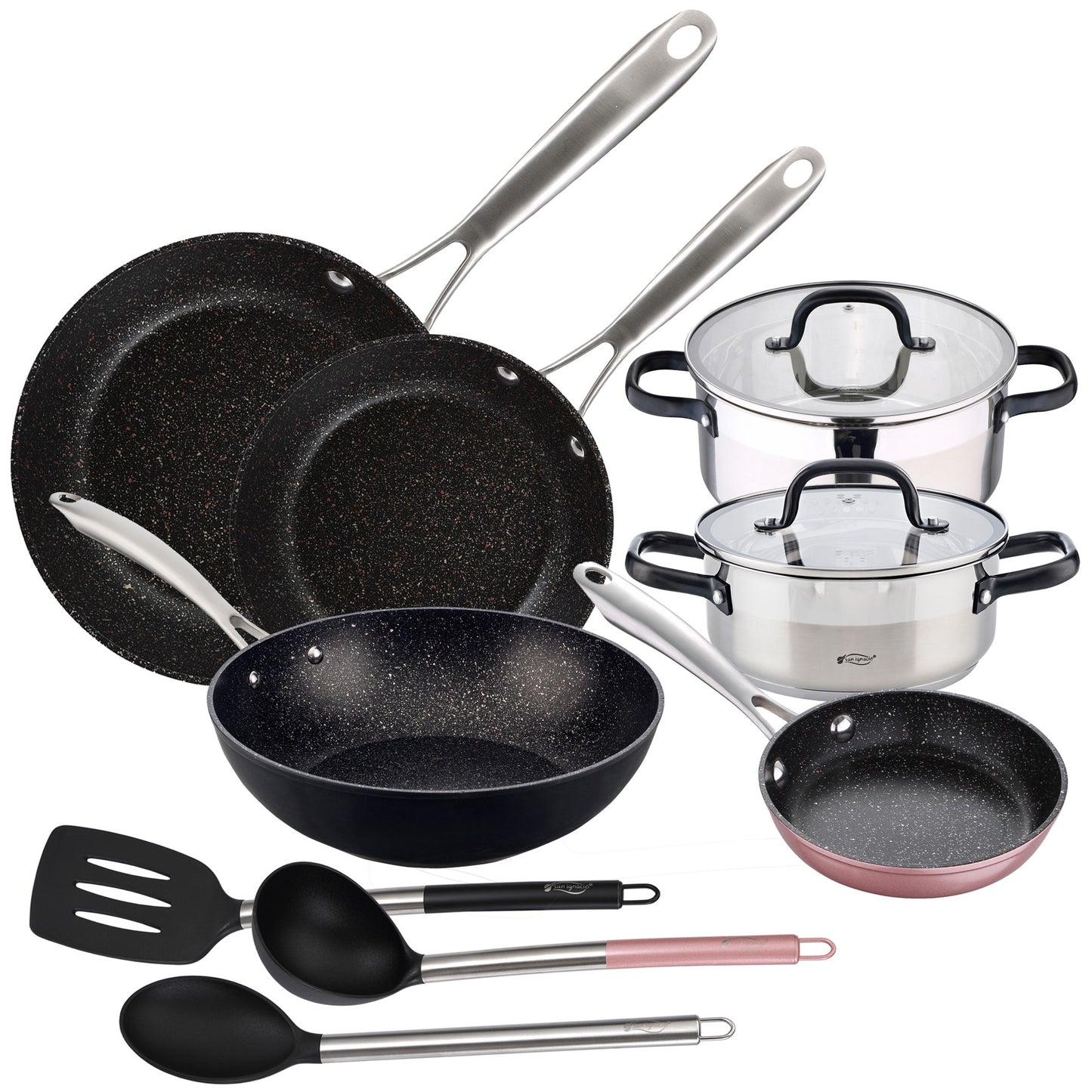 Batería De Cocina Con: Cacerolas 20x8.5 Y 24x10.5 Cm Con Tapas, Acero Inoxidable, Inducción, y Sartenes_0
