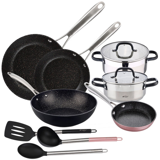 Batería De Cocina Con: Cacerolas 20x8.5 Y 24x10.5 Cm Con Tapas, Acero Inoxidable, Inducción, y Sartenes_0