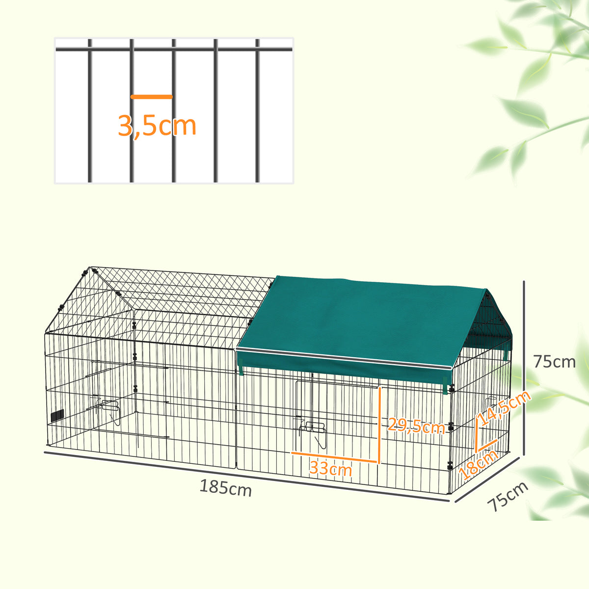 Pawhut Jaula Para Animales Pequeños De Acero Con Puertas 185x75x75 Cm Verde_2
