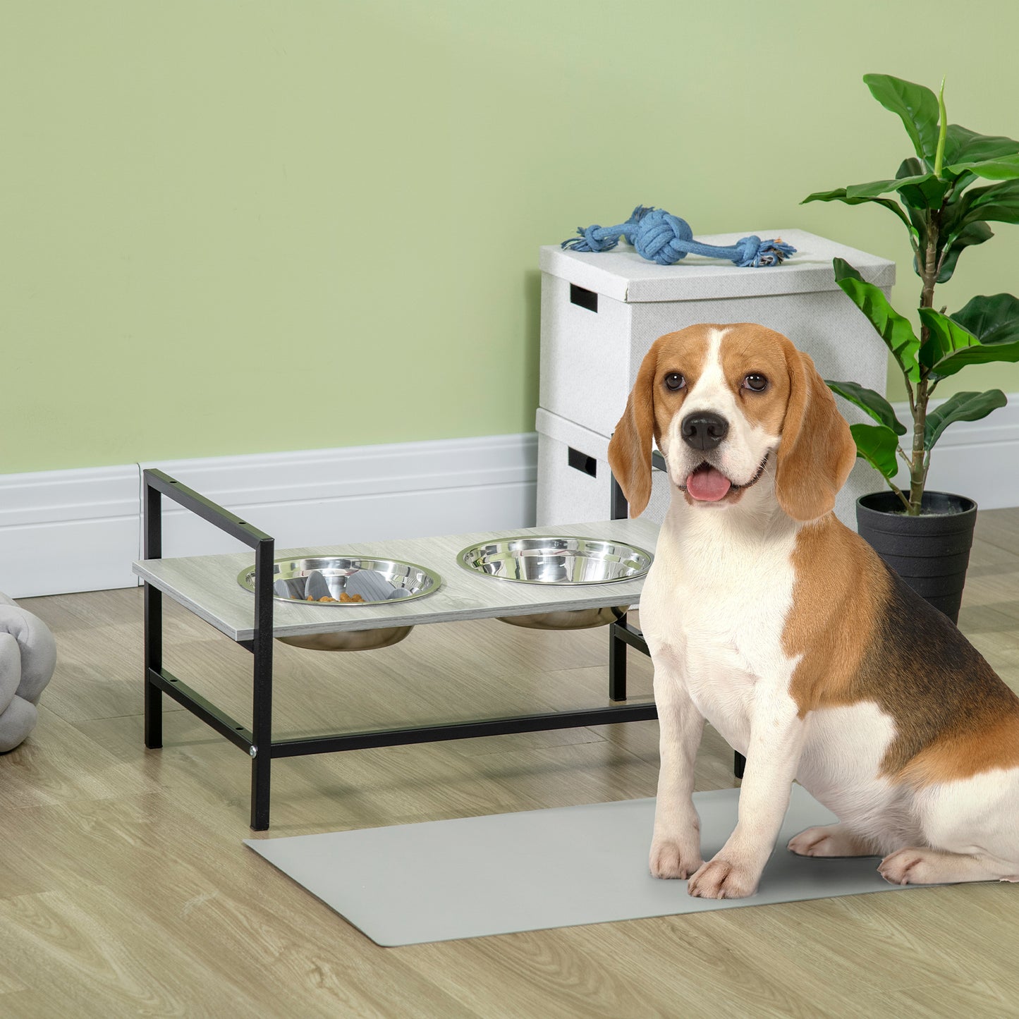 Pawhut Comedero Elevado Para Perros Altura Ajustable 2 Tazones Acero Inoxidable_1