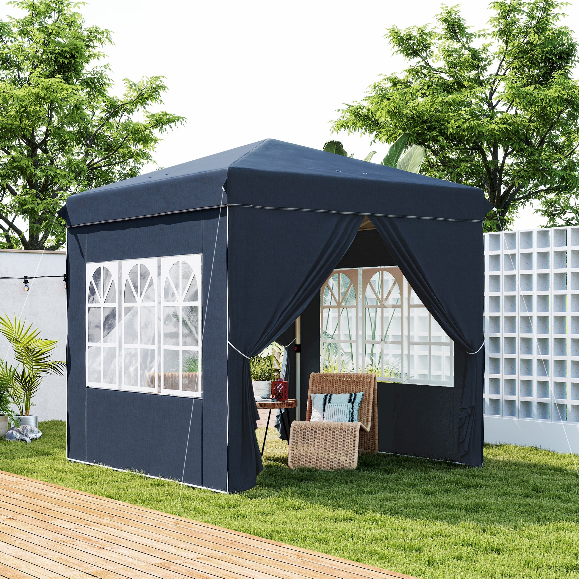 Outsunny Carpa Plegable Pop-up 2,5x2,5 M Con 4 Paredes Laterales Anti-uv Azul_1