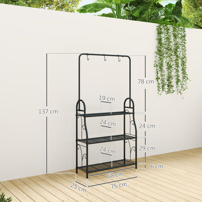 Outsunny Soporte Para Plantas De 3 Niveles Con Ganchos Barra Para Colgar Negro_2