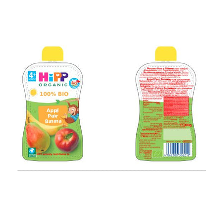 Pouch de Manzana, Pera y Plátano bio +4 meses HiPP 100 g
