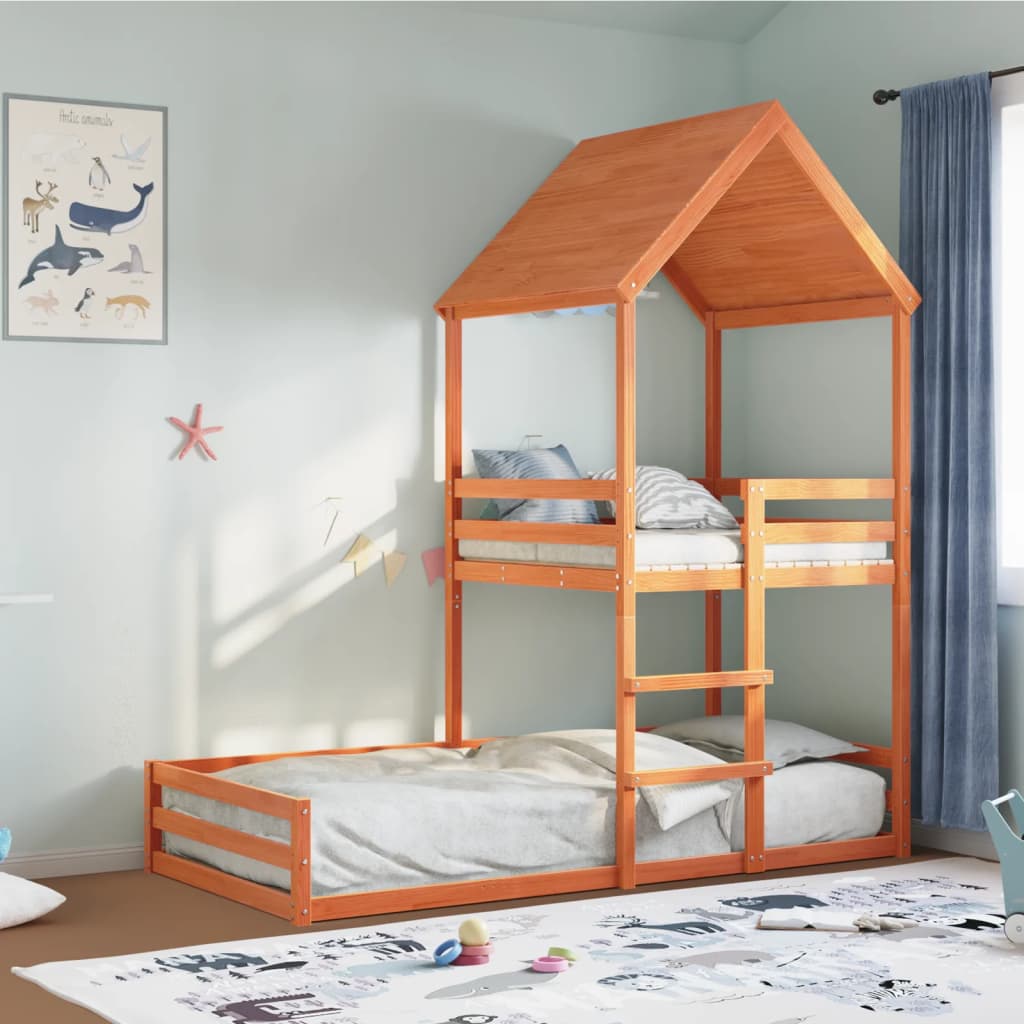 Cama Con Techo Madera Maciza Pino Marrón 80x200 Cm_1
