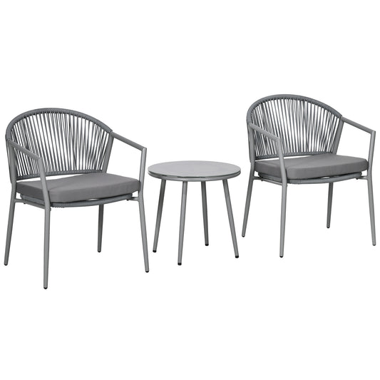 Outsunny Conjunto De Muebles De Ratán 1 Mesa Redonda Y 2 Sillas Con Cojines_0