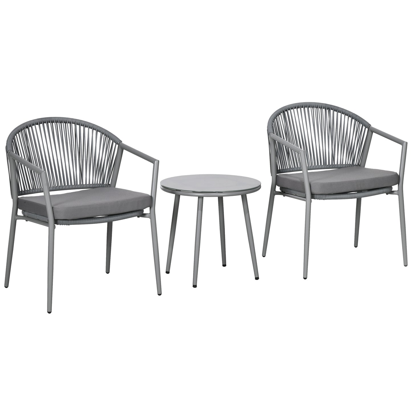 Outsunny Conjunto De Muebles De Ratán 1 Mesa Redonda Y 2 Sillas Con Cojines_0