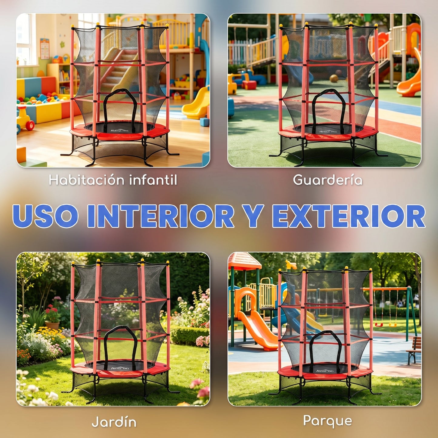 Homcom Cama Elástica Infantil Ø163 Cm Con Red De Seguridad Rojo Y Negro_3