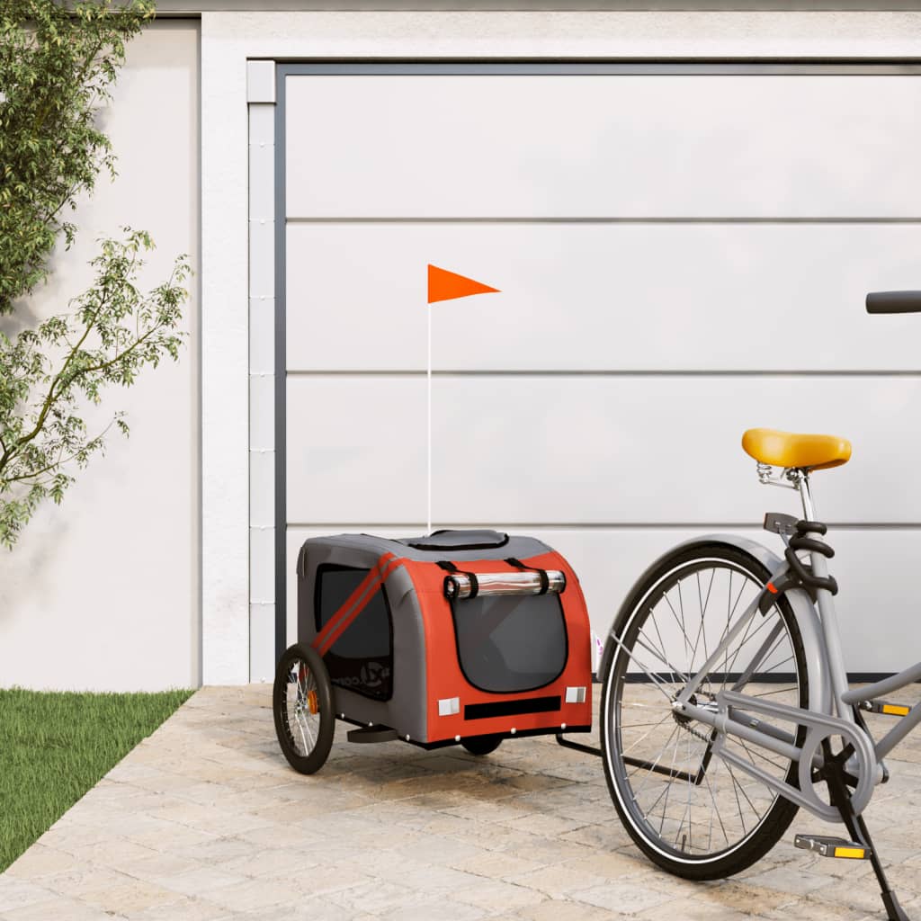 Remolque De Bicicleta Mascotas Hierro Tela Oxford Naranja Negro_1