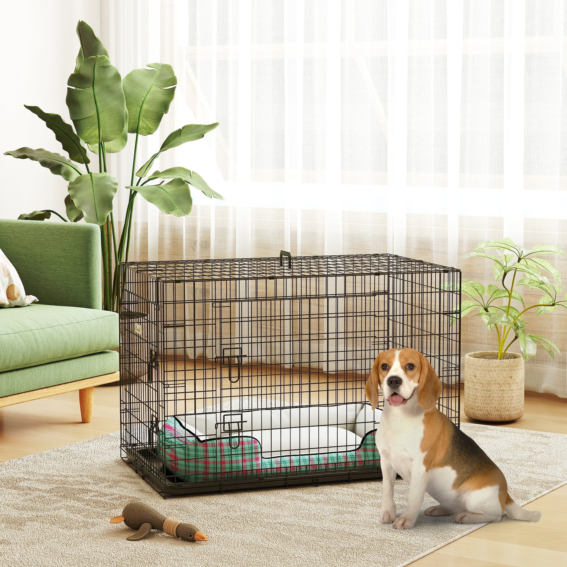 Pawhut Transportín Jaula De Transporte De Metal Para Perro 90x57,5x62 Cm Negro_1