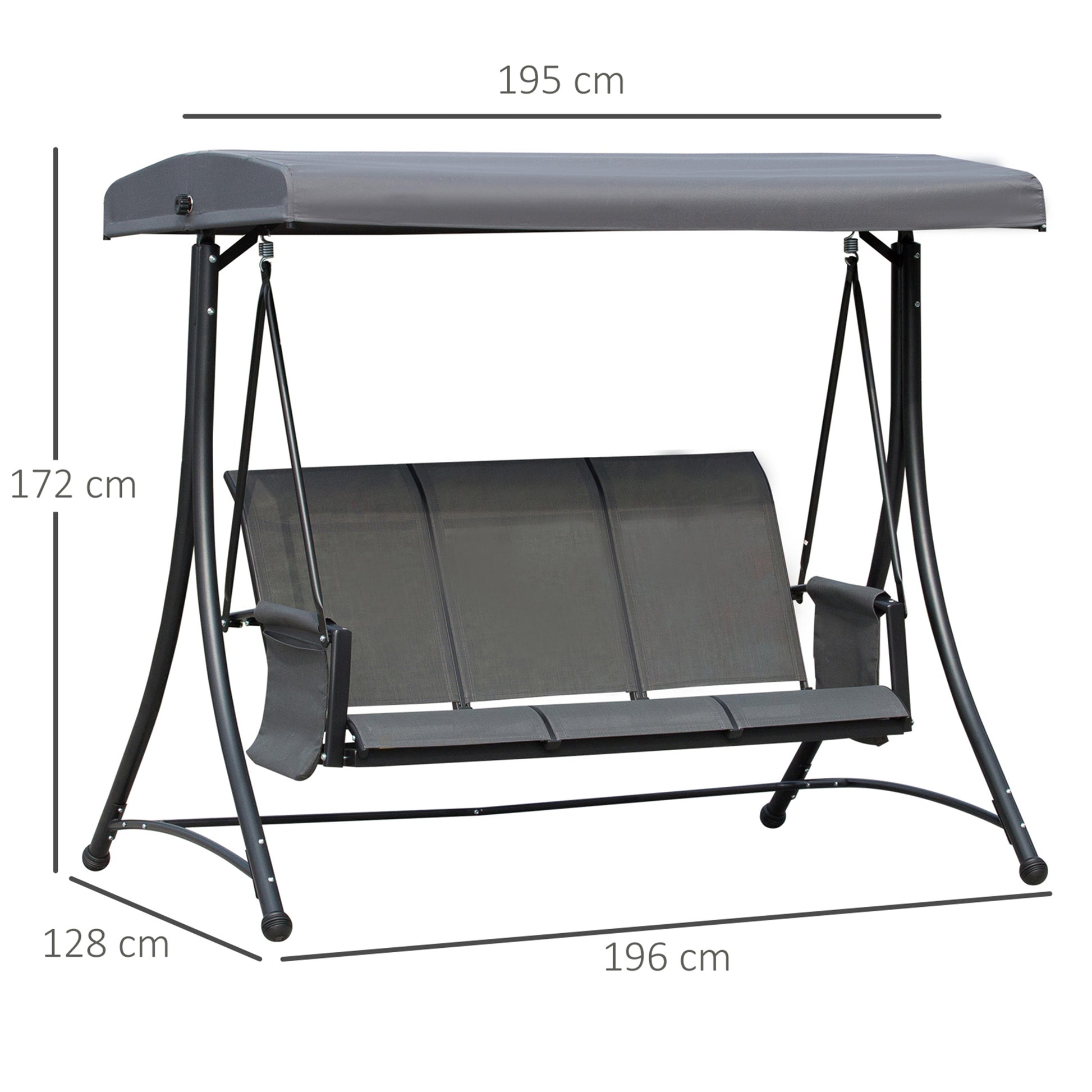 Outsunny Columpio De Jardín De 3 Plazas Con Techo Ajustable 196x128x172 Cm Gris_2