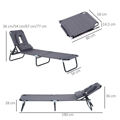 Outsunny Tumbona Plegable De Jardín Con Respaldo Ajustable Almohada Acero Gris_2