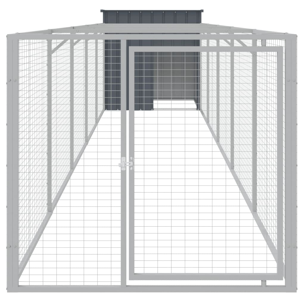 Caseta Perros Con Corral Acero Galvanizado Gris 110x609x110 Cm_2