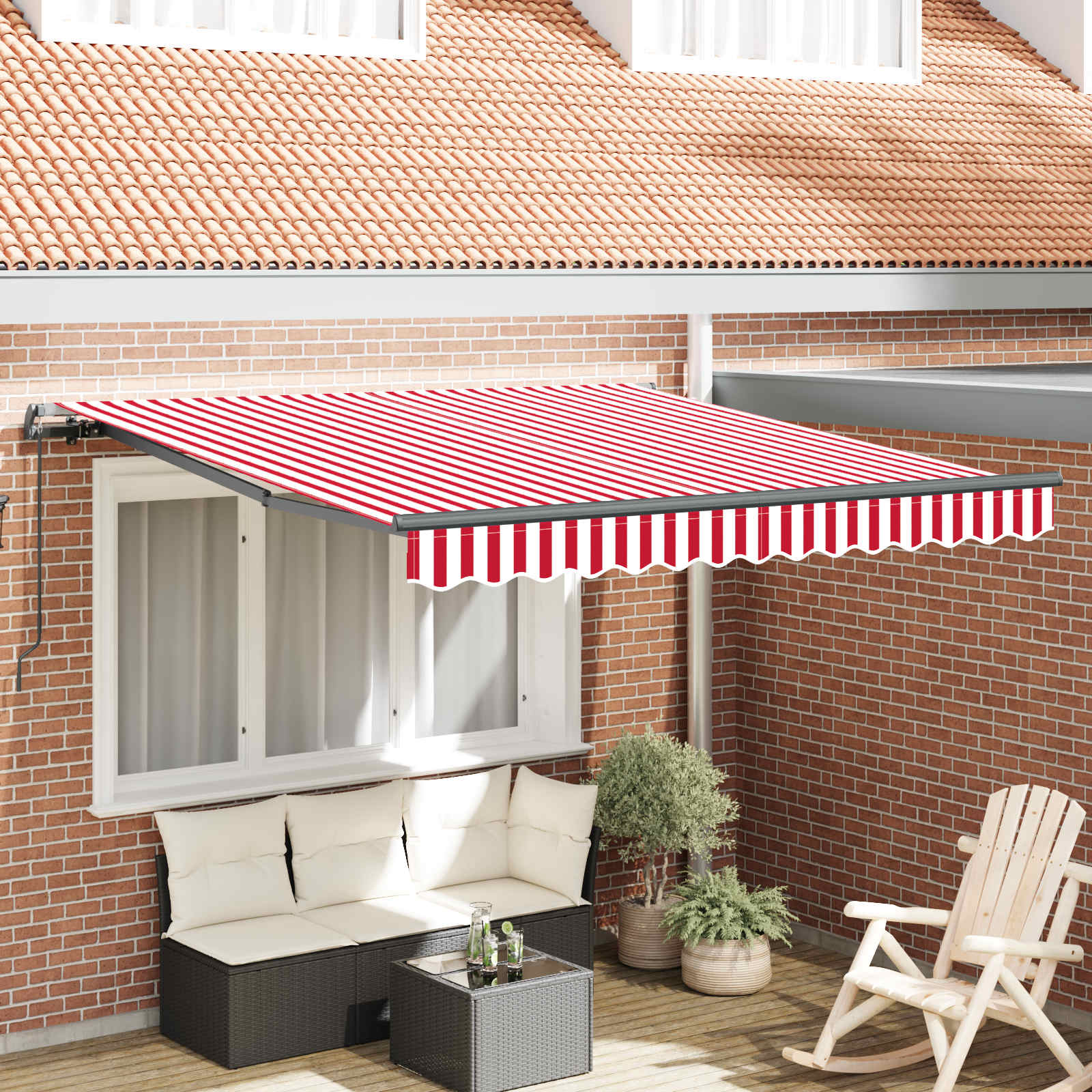 Toldo Retráctil Rojo Y Blanco 300 X 250 Cm Poliéster Y Aluminio_1