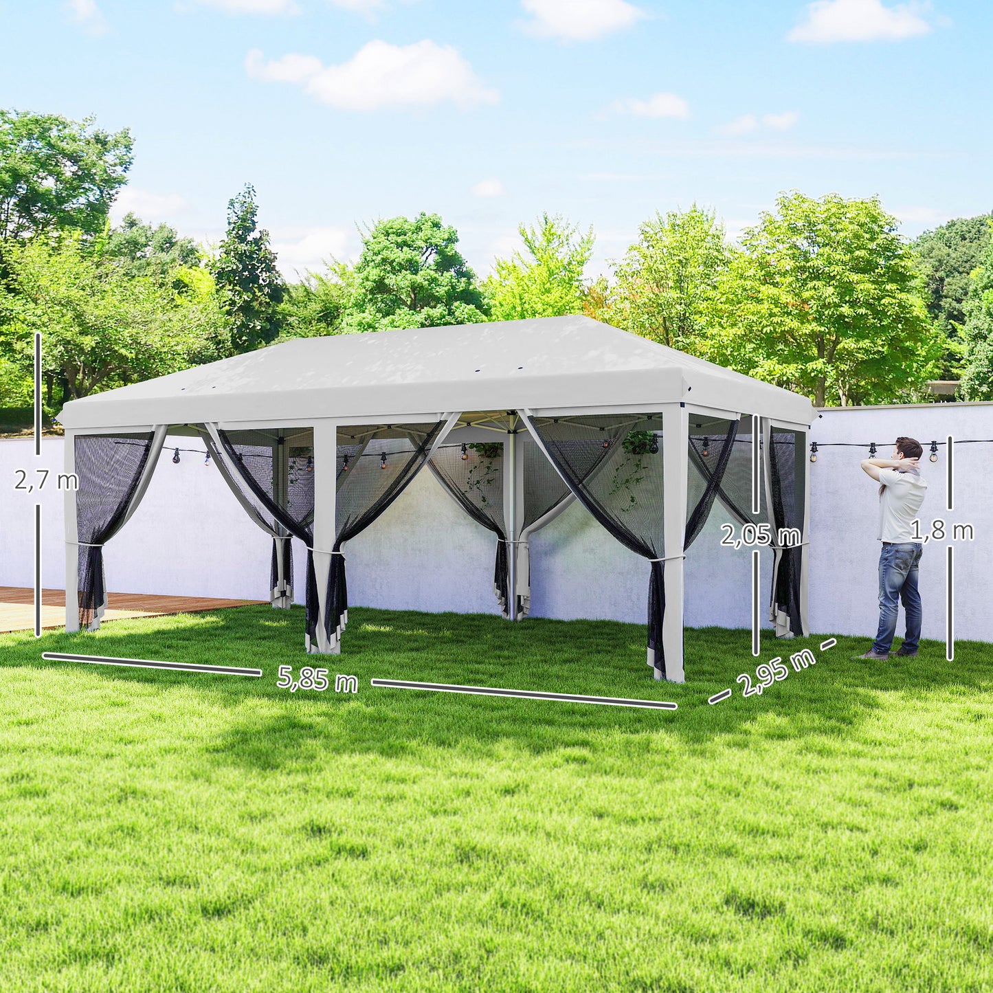 Outsunny Carpa Plegable 6x3 M Con 6 Paredes Laterales De Malla Anti-uv Crema_2