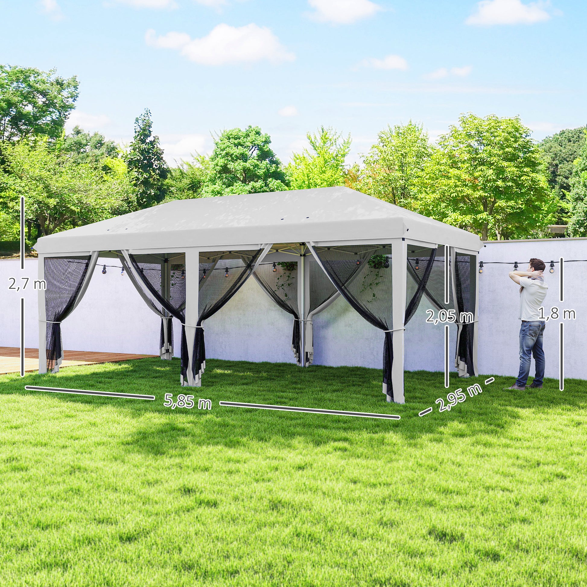 Outsunny Carpa Plegable 6x3 M Con 6 Paredes Laterales De Malla Anti-uv Crema_2