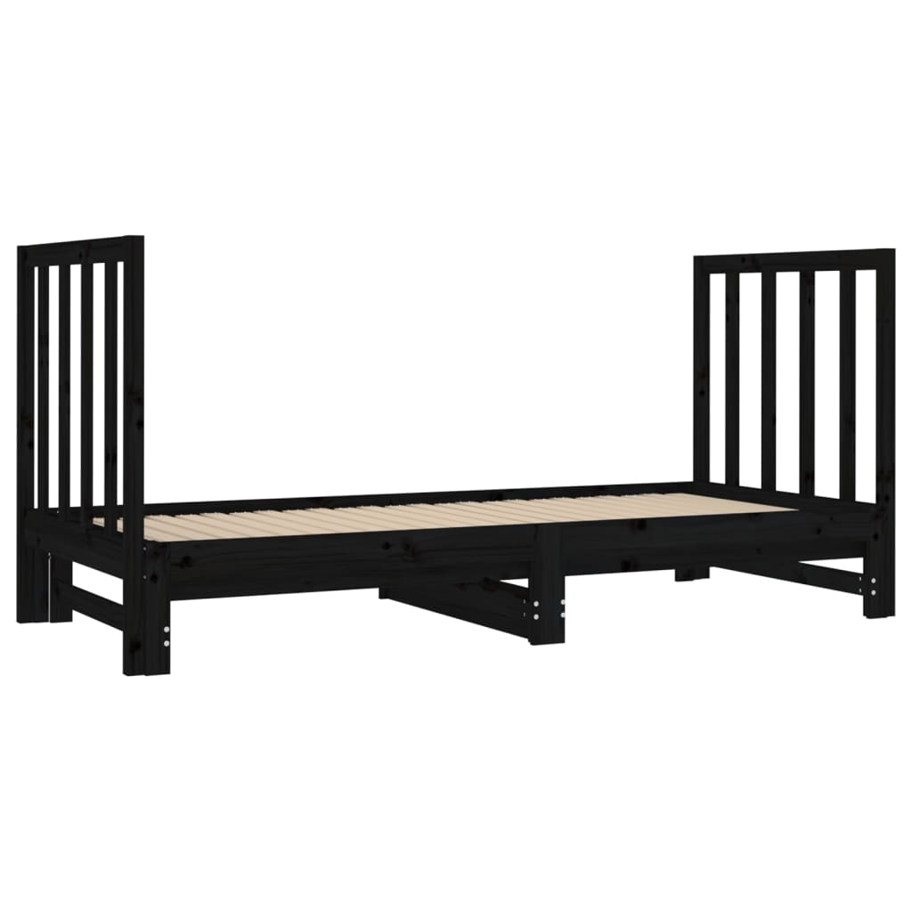 Sofá Cama Extraíble Madera Maciza De Pino Negro 2x(90x190) Cm / Vetonek_1