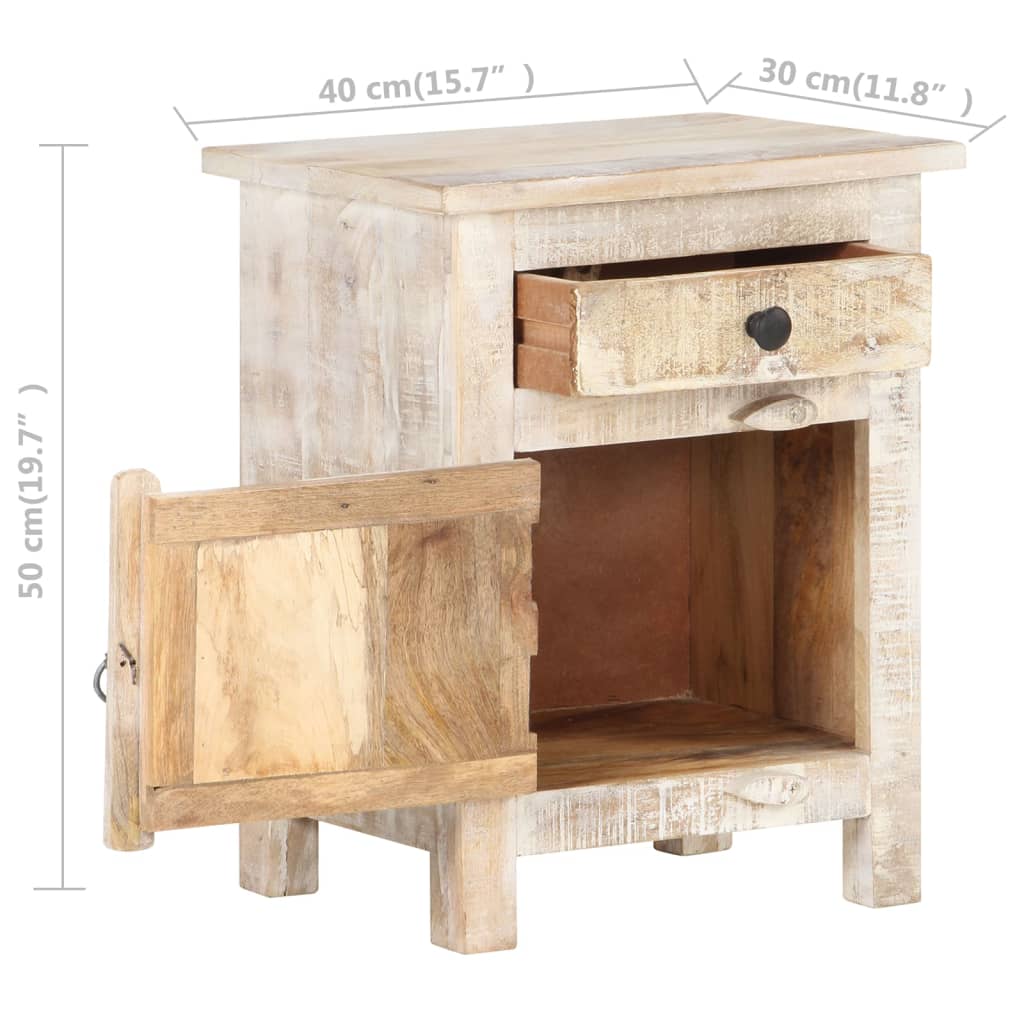 Mesita De Noche De Madera De Acacia Rugosa 40x30x50 Cm_4