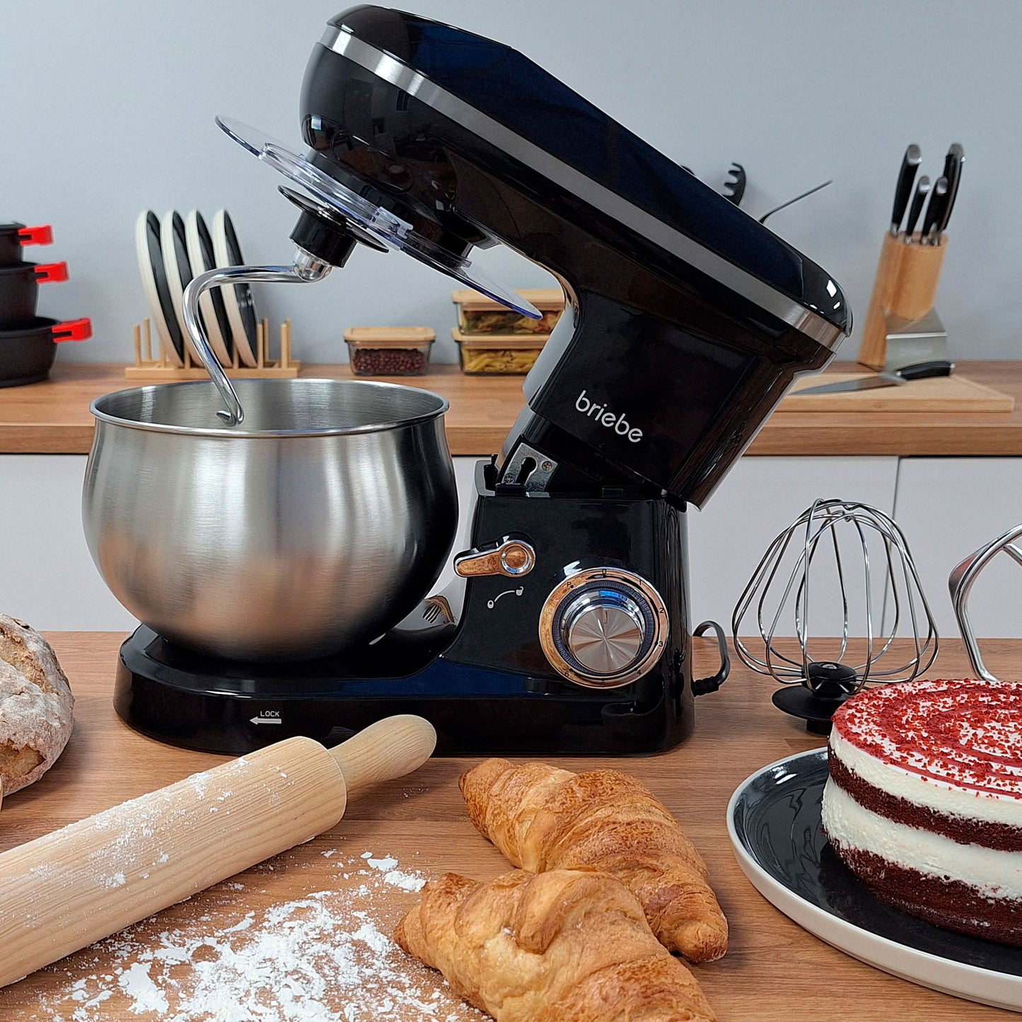 Batidora Amasadora Repostería Profesional Cocina Orbital 5l, 6 Velocidades + Pulso Pantalla Led, Briebe, Km1164, Negro