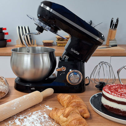 Batidora Amasadora Repostería Profesional Cocina Orbital 5l, 6 Velocidades + Pulso Pantalla Led, Briebe, Km1164, Negro