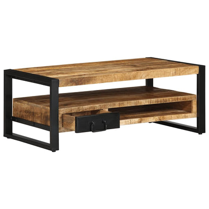 Mesa De Centro De Madera Maciza De Mango Rugosa 90x50x36 Cm_1